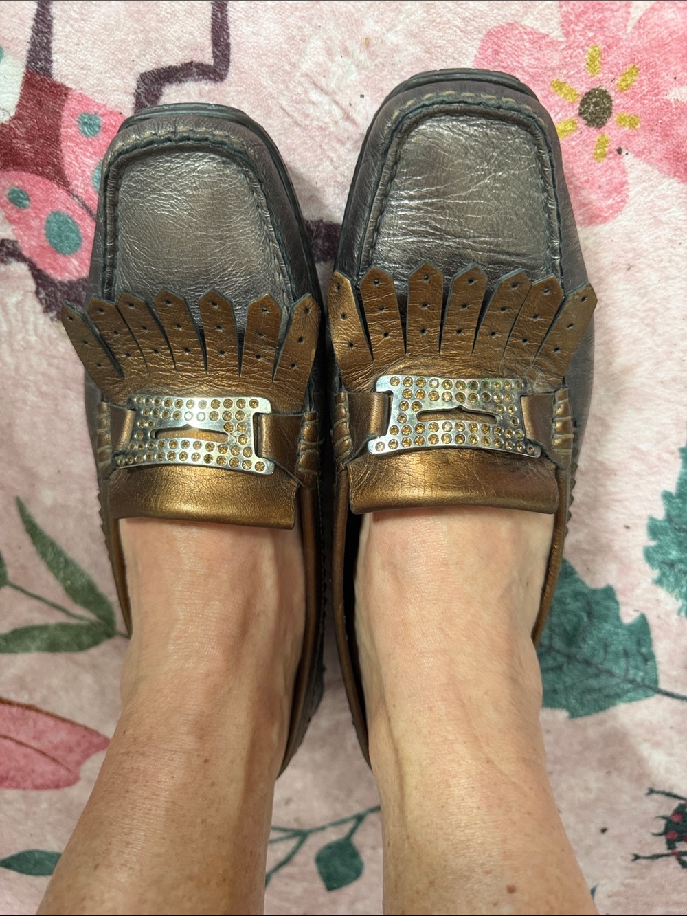 Donald J. Pliner Metallic Bronze and Brown Kiltie Loafers